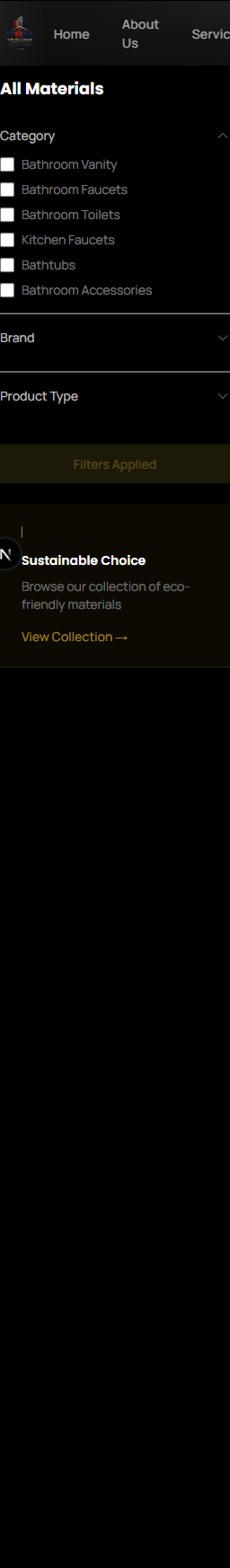 The filter panel, on the left side of the page